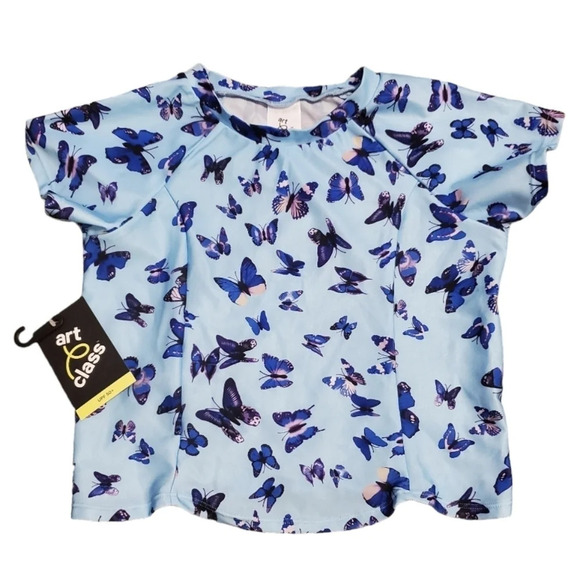 NWT Art Class Girl's Flutter Away Butterfly Print 2 PC Rashguard Swimsuit XL 14 - Picture 3 of 6